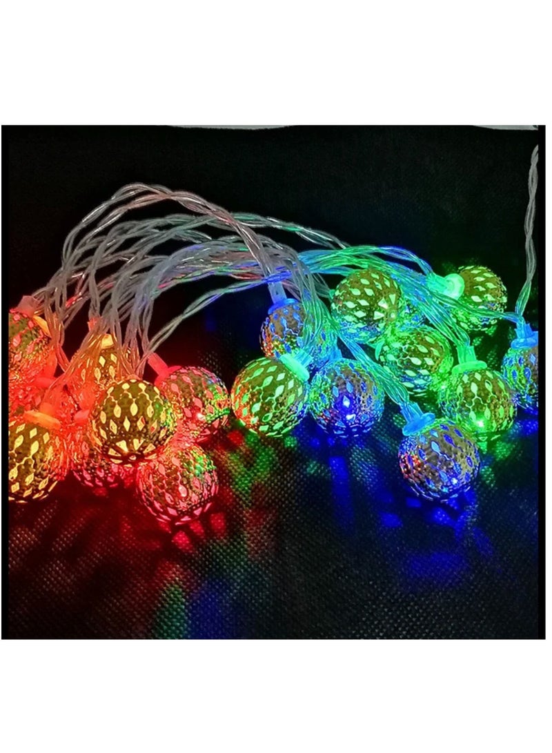 30 LED Moroccan Hollow Metal Ball String Solar Light Operated for Wall Home Hanging Bedroom Tree Birthday Party Decoration Items, RGB