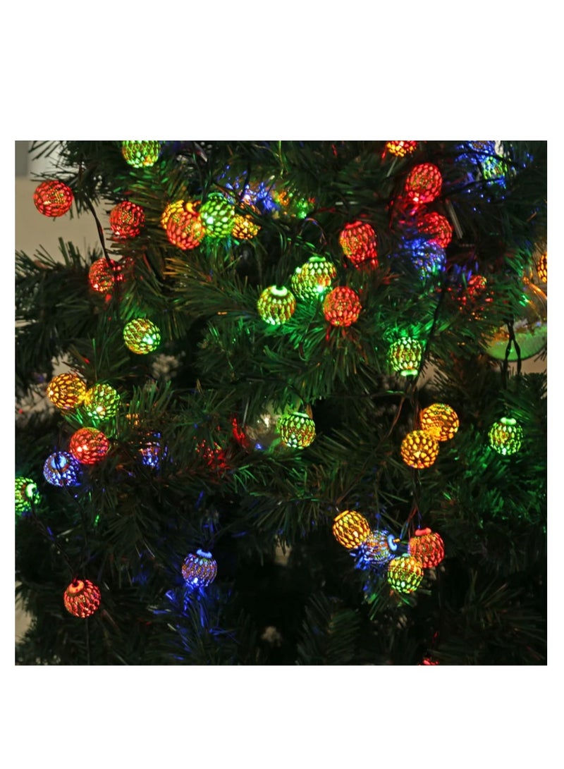 30 LED Moroccan Hollow Metal Ball String Solar Light Operated for Wall Home Hanging Bedroom Tree Birthday Party Decoration Items, RGB