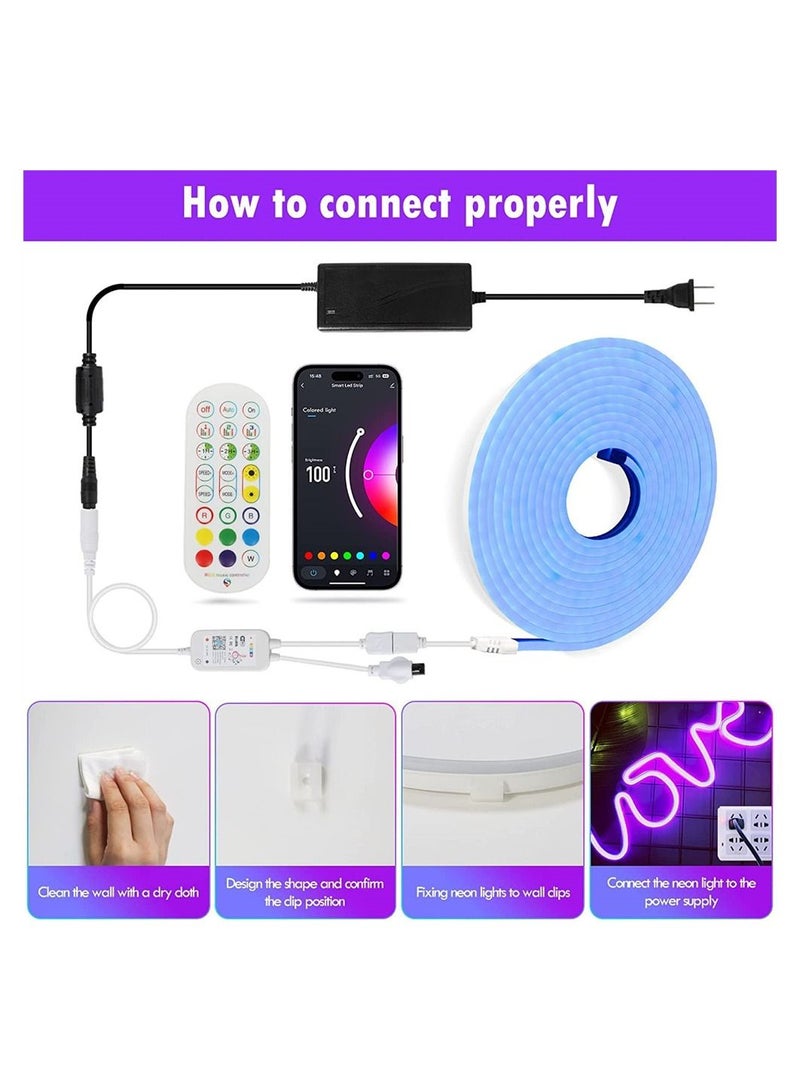 Smart Neon Light Strip Wifi DIY 3m with APP Control and Music Sync Voice Activated Connection Alexa Google Suitable for Bedroom Living Room Game Decoration