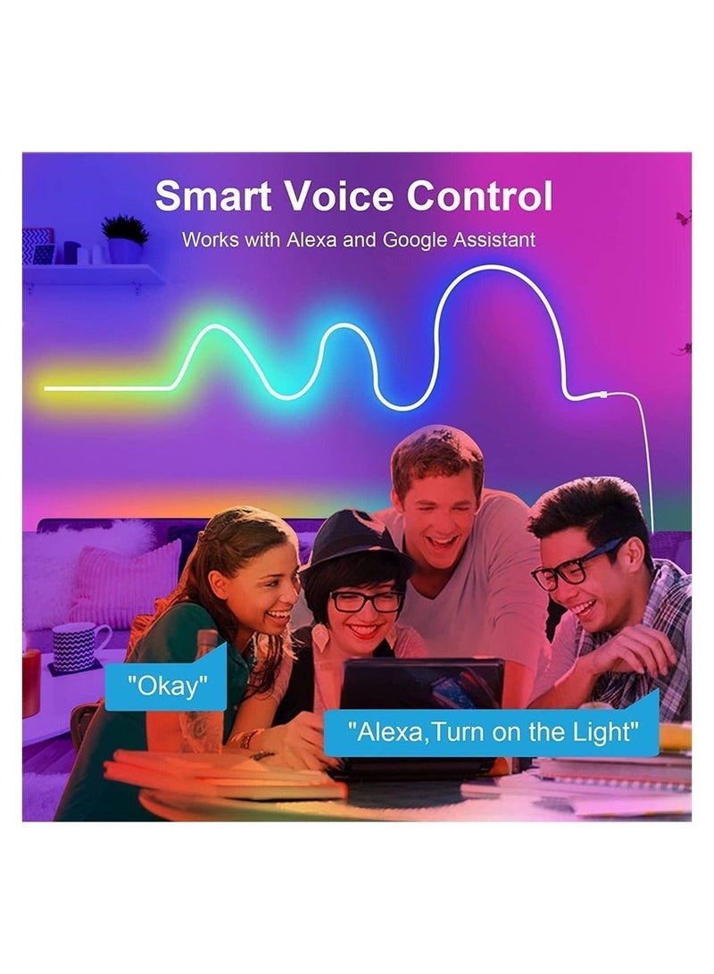 Smart Neon Light Strip Wifi DIY 3m with APP Control and Music Sync Voice Activated Connection Alexa Google Suitable for Bedroom Living Room Game Decoration