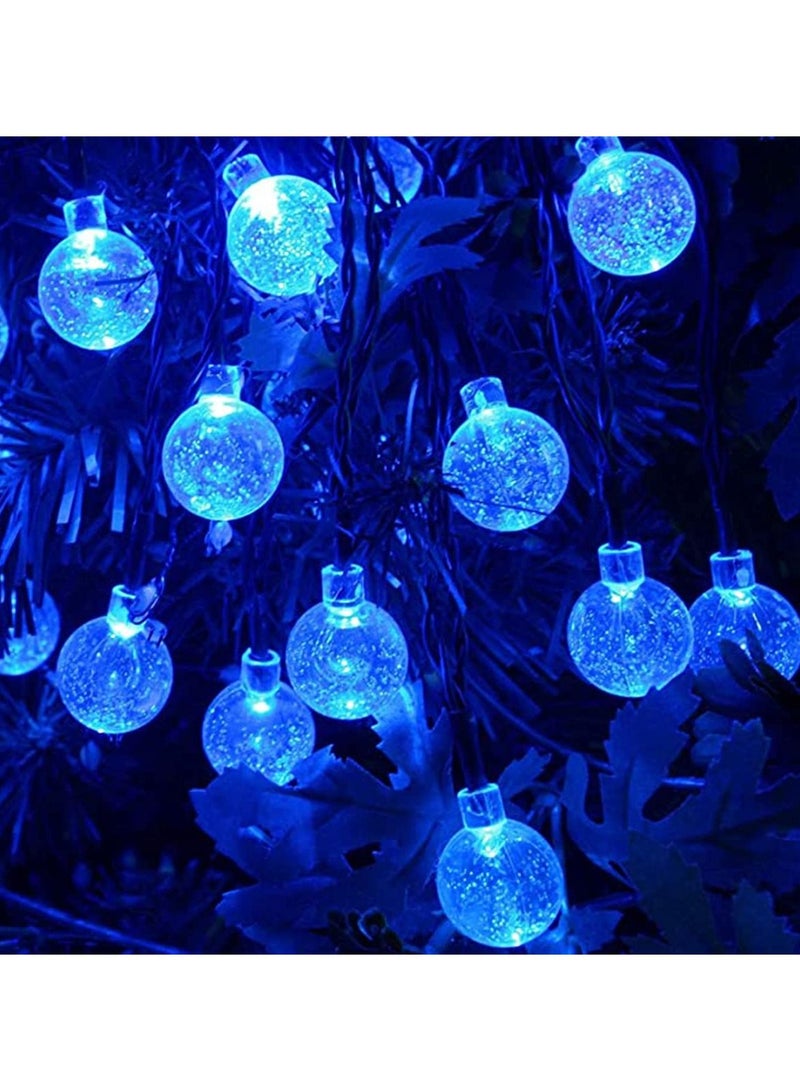50 Pcs LED Crystal Globe Outdoor Solar String Lights, Blue, 7M Length, Waterproof Lights Decorative with 8 Lighting Modes, Powered Patio for Garden Yard Party