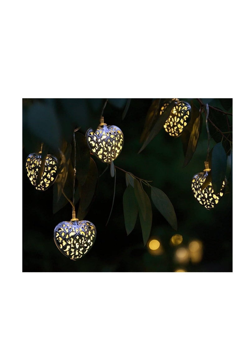 LED Heart Fairy String Lights, 2.5m/8.2ft Metal Mesh Shaped Plug in Lights Battery Operated, for Holiday Party Home Indoor Outdoor Bedroom Hallway Garden Lighting, 20 Pcs