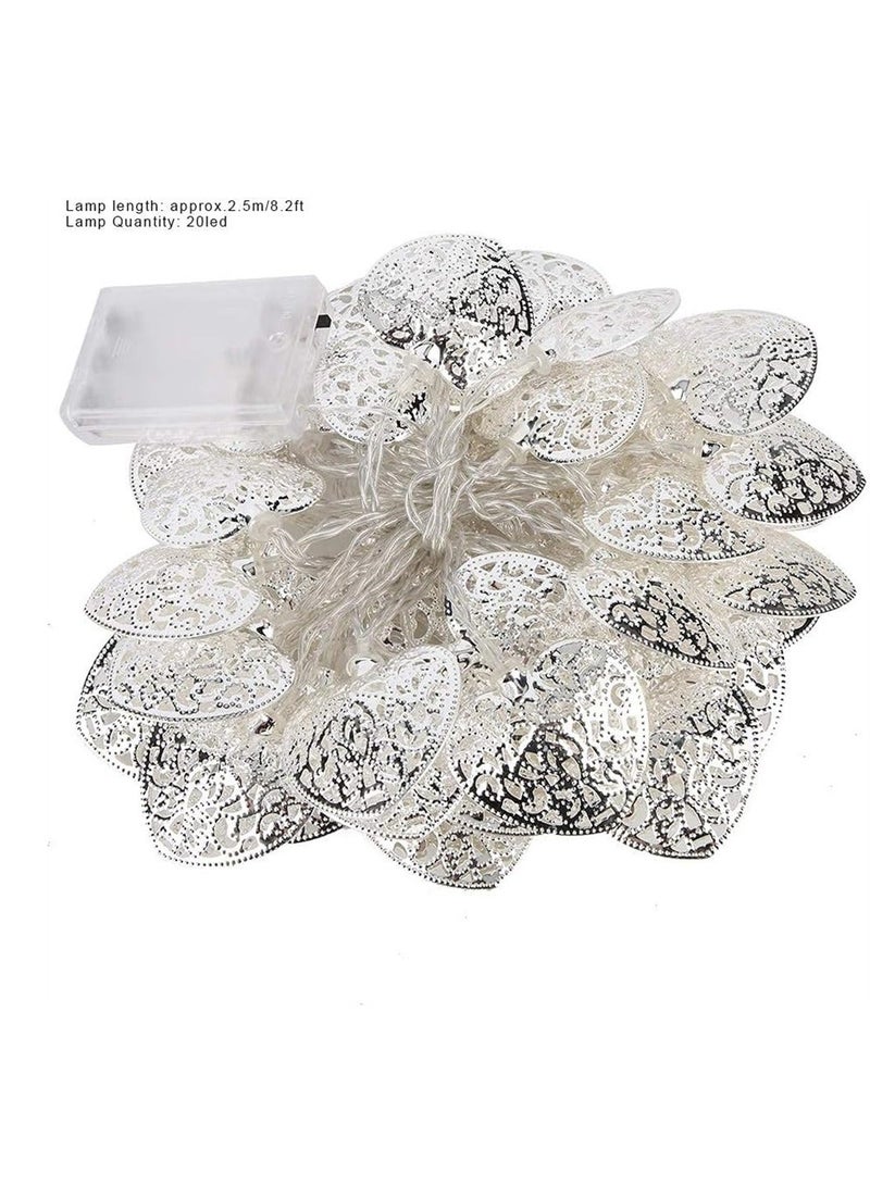 LED Heart Fairy String Lights, 2.5m/8.2ft Metal Mesh Shaped Plug in Lights Battery Operated, for Holiday Party Home Indoor Outdoor Bedroom Hallway Garden Lighting, 20 Pcs