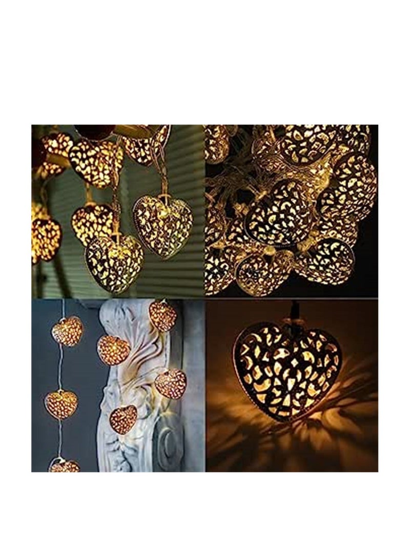 LED Heart Fairy String Lights, 2.5m/8.2ft Metal Mesh Shaped Plug in Lights Battery Operated, for Holiday Party Home Indoor Outdoor Bedroom Hallway Garden Lighting, 20 Pcs