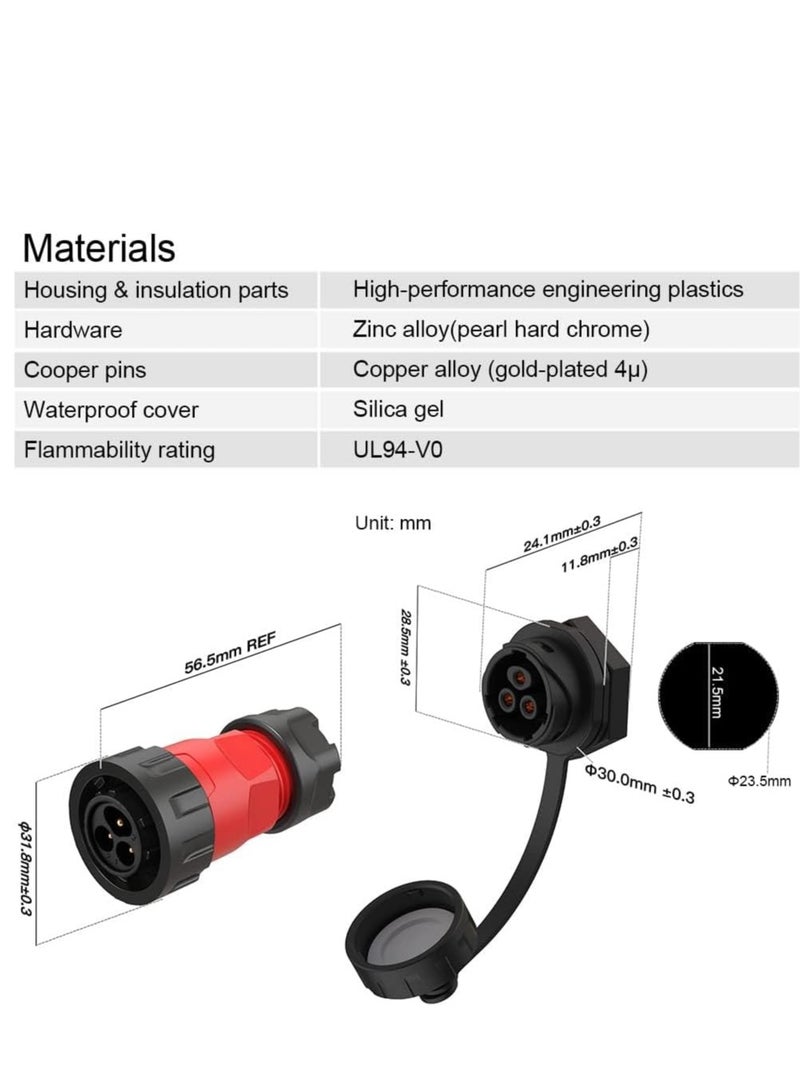 3 Pin Waterproof Connector, Industrial Power Circular Connector, Aviation Cable Connector for Industrial, Power, Car, and Other Indoor/Outdoor Male and Female Connectors