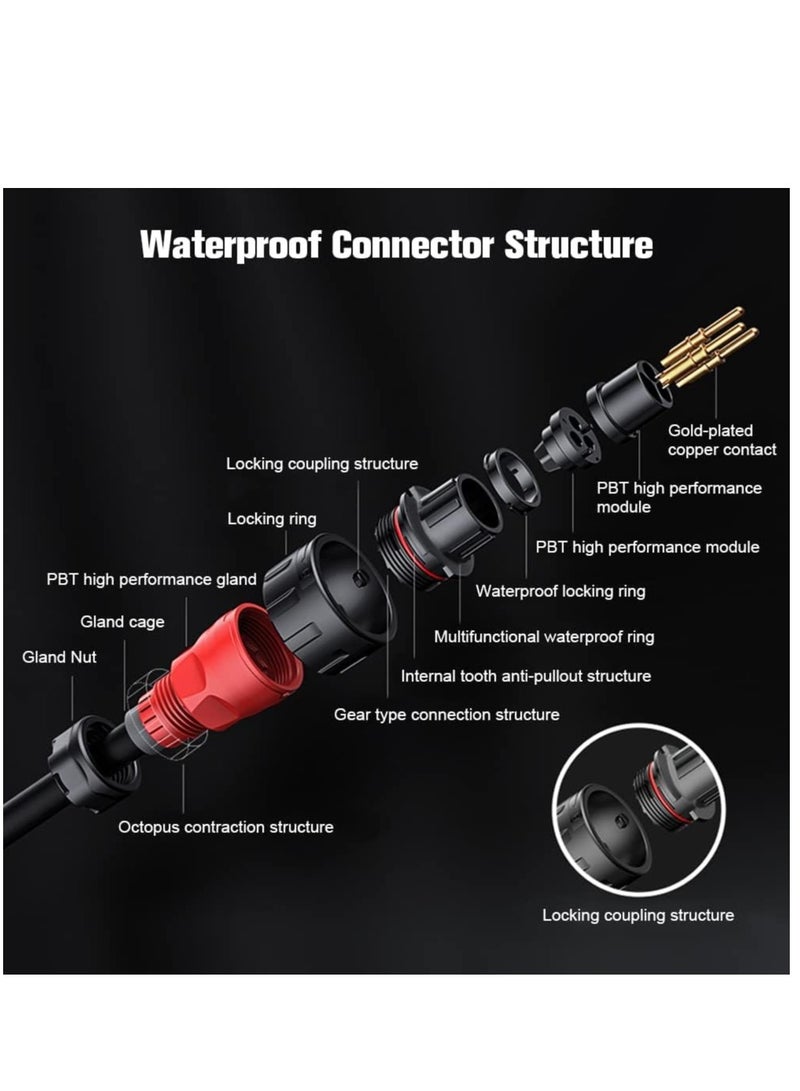 3 Pin Waterproof Connector, Industrial Power Circular Connector, Aviation Cable Connector for Industrial, Power, Car, and Other Indoor/Outdoor Male and Female Connectors