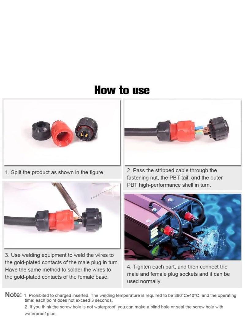 3 Pin Waterproof Connector, Industrial Power Circular Connector, Aviation Cable Connector for Industrial, Power, Car, and Other Indoor/Outdoor Male and Female Connectors