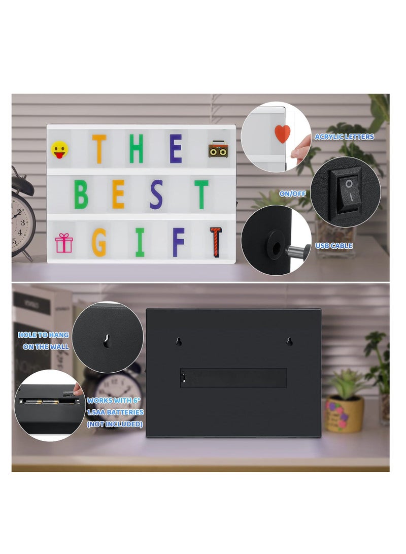 A4 Cinematic Light Box, LED Lightbox with Letters & Symbols & Patterns & USB Cable, Light Up Signs Message Box, DIY Light Up Gifts for Wedding, Anniversary, Birthday, Party, Store Sign