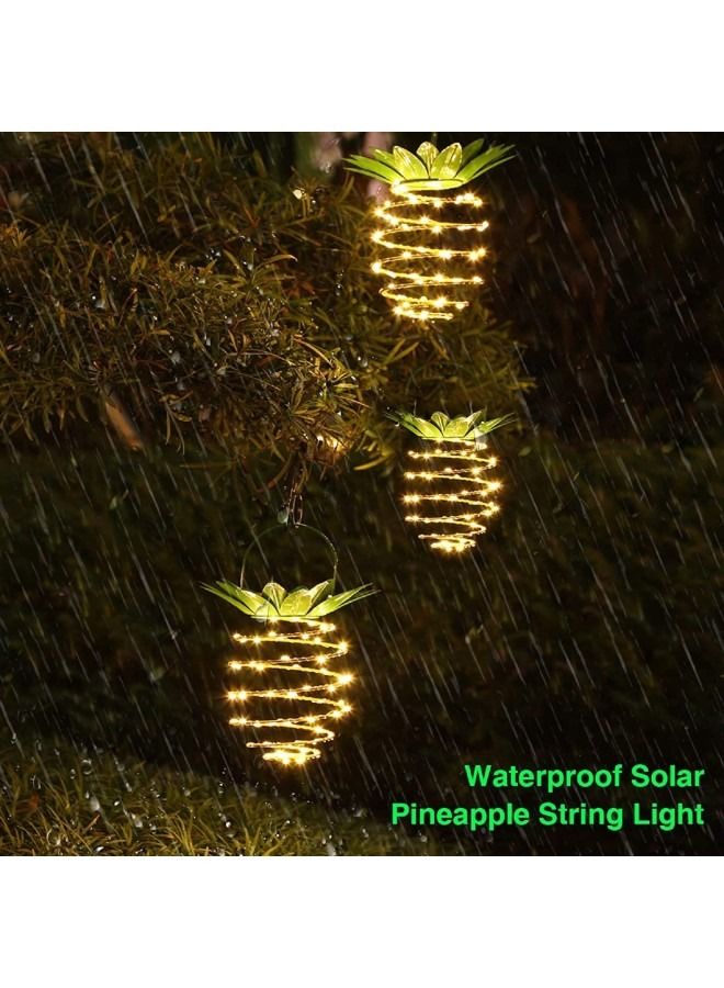2 Pack 60 LEDs Solar Pineapple Lighting Lantern,Metal Pineapple Solar Powered Garden Outdoor Waterproof Hanging Lantern, Home Decorative for Patio Yard Porch Path