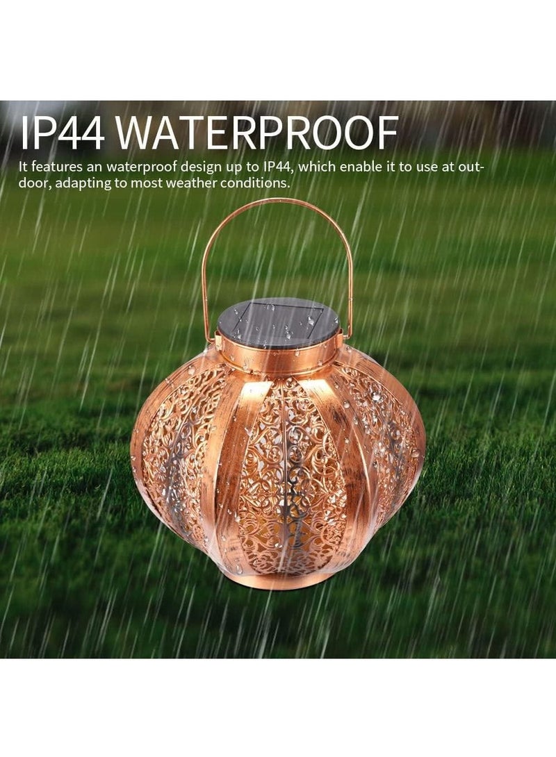 Solar Light, Outdoor Solar Lantern, Decorative Metal Chandelier Night Light, LED Hanging Lanterns Solar Powered with Handle, Pattern Projection Lamp for Garden Yard Lawn Decor(B)