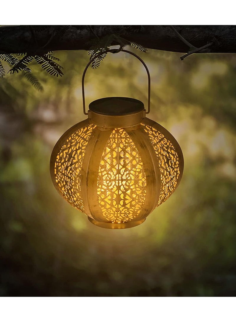 Solar Light, Outdoor Solar Lantern, Decorative Metal Chandelier Night Light, LED Hanging Lanterns Solar Powered with Handle, Pattern Projection Lamp for Garden Yard Lawn Decor(B)