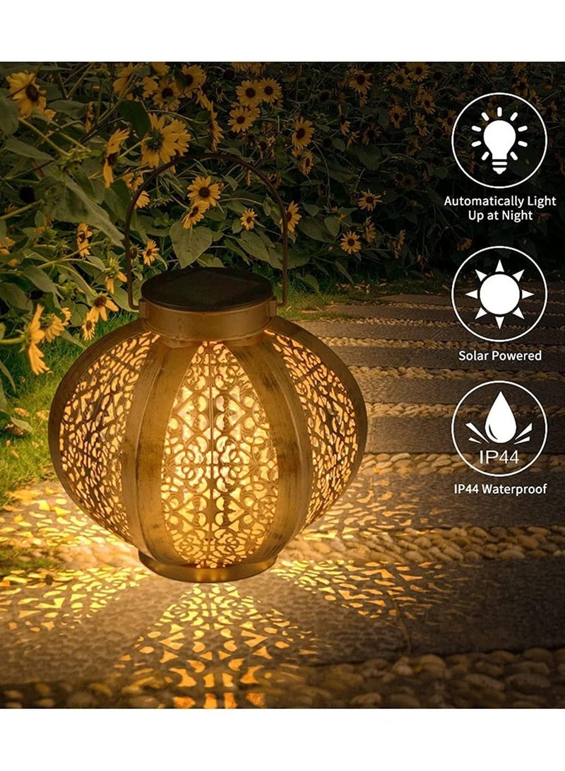 Solar Light, Outdoor Solar Lantern, Decorative Metal Chandelier Night Light, LED Hanging Lanterns Solar Powered with Handle, Pattern Projection Lamp for Garden Yard Lawn Decor(B)