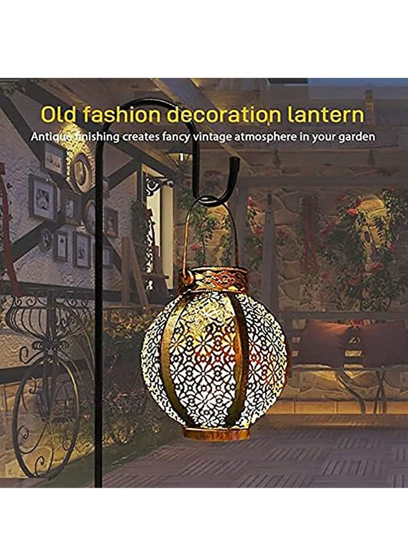 Solar Light, Outdoor Solar Lantern, Decorative Metal Chandelier Night Light, LED Hanging Lanterns Solar Powered with Handle, Pattern Projection Lamp for Garden Yard Lawn Decor(B)