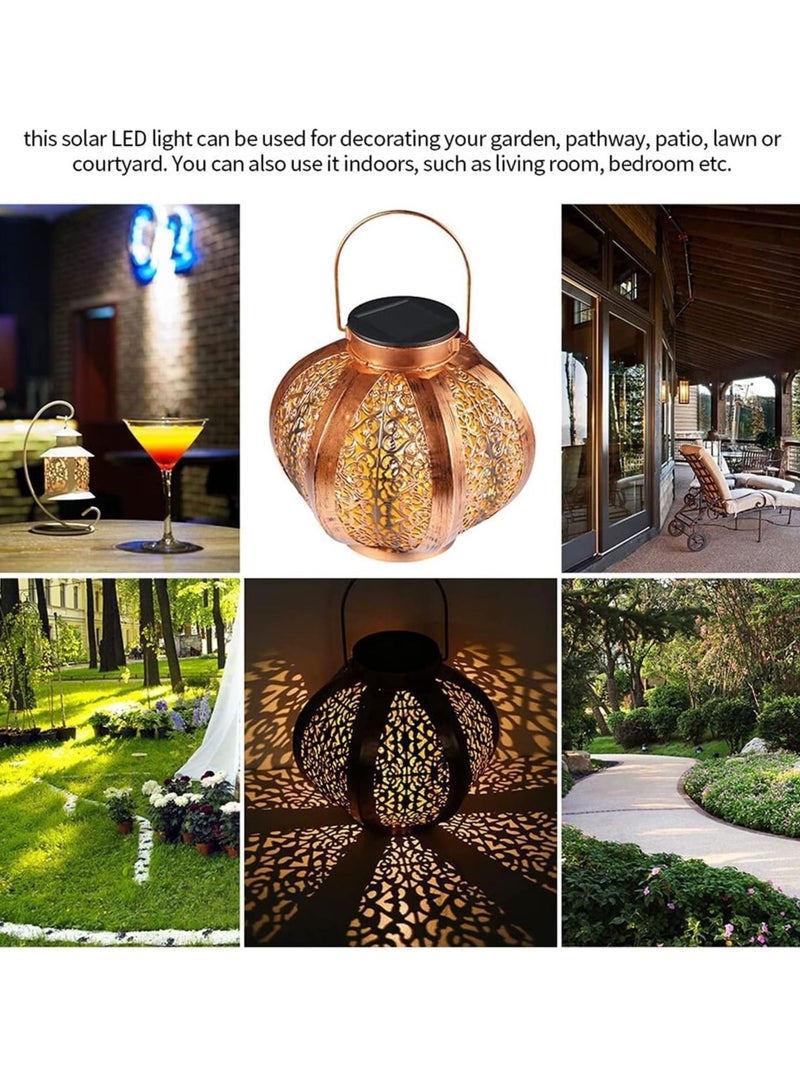 Solar Light, Outdoor Solar Lantern, Decorative Metal Chandelier Night Light, LED Hanging Lanterns Solar Powered with Handle, Pattern Projection Lamp for Garden Yard Lawn Decor(B)
