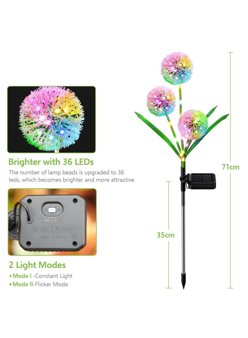Solar Lights Outdoor Garden Decor 2 Pack Upgraded Dandelion Design with 36 Colorful LEDs Illuminate Your Path Waterproof