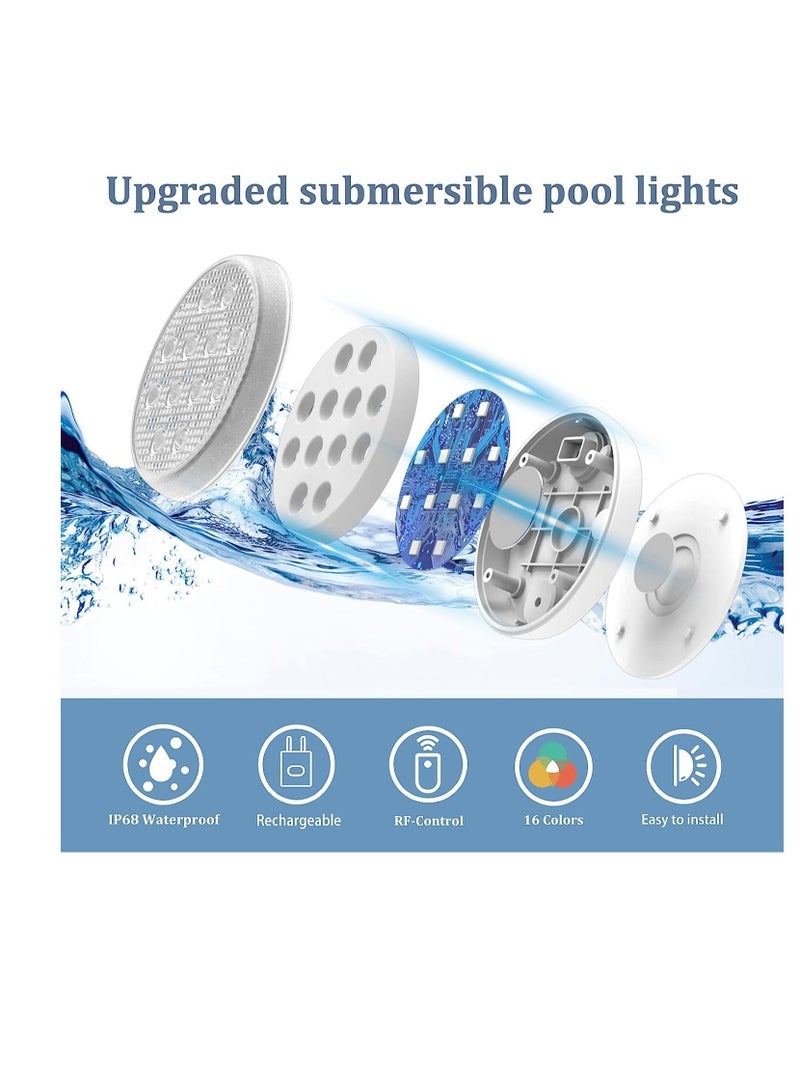 Submersible Pool Lights, Rechargeable Light with Remote, IP68 Waterproof LED Floating Lights 16 Color Changing, for Above Ground Inground Pools, Party, Bathtubs Decor, 1 Pcs