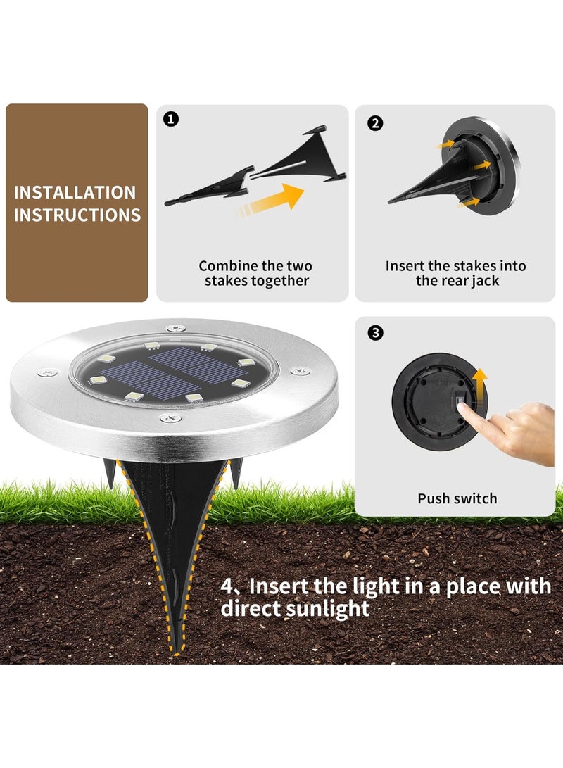 8 Pcs Premium Solar LED Ground Spot Lights - Durable Waterproof Outdoor Lighting - Bright Landscape Lamps for Garden Pathway, Yard - Eco-Friendly, Rust-Resistant Waterproof IP65 (Warm light)