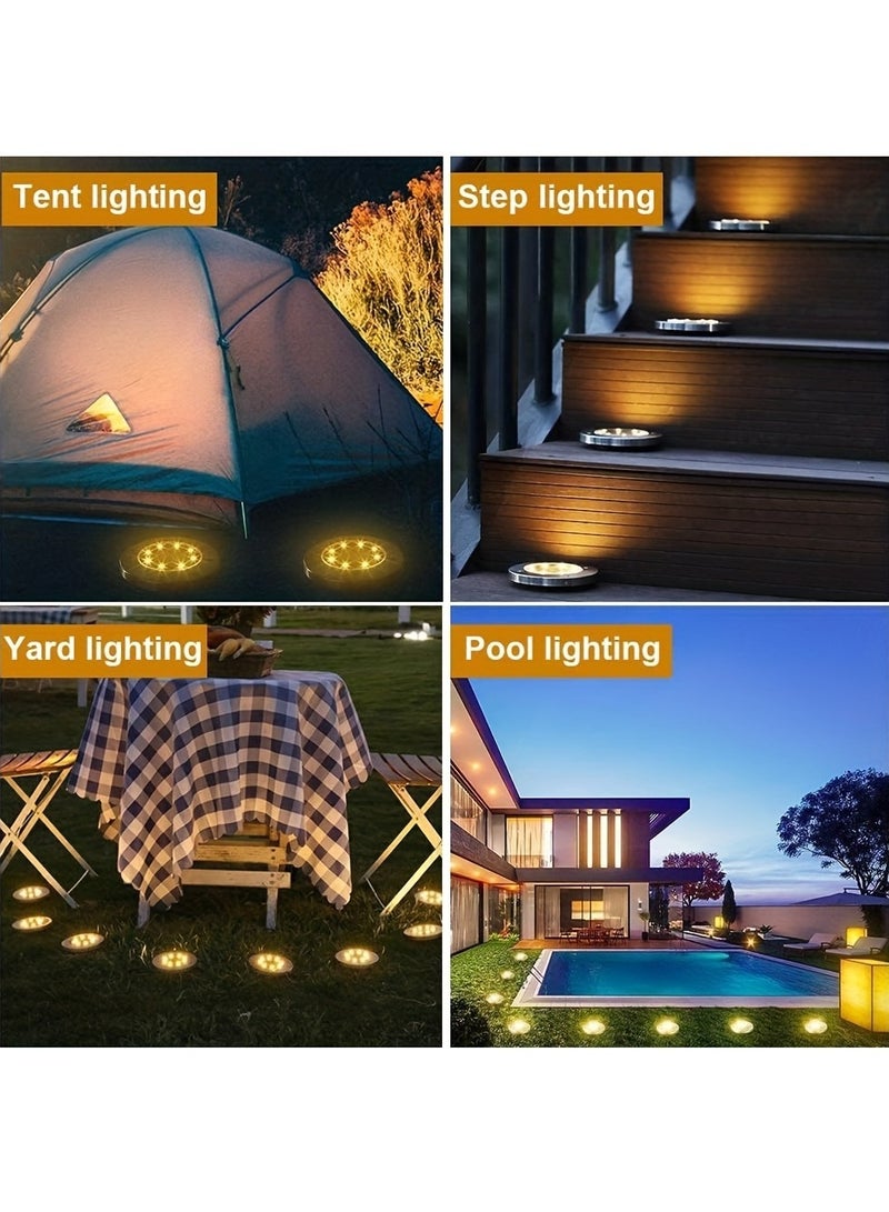 8 Pcs Premium Solar LED Ground Spot Lights - Durable Waterproof Outdoor Lighting - Bright Landscape Lamps for Garden Pathway, Yard - Eco-Friendly, Rust-Resistant Waterproof IP65 (Warm light)