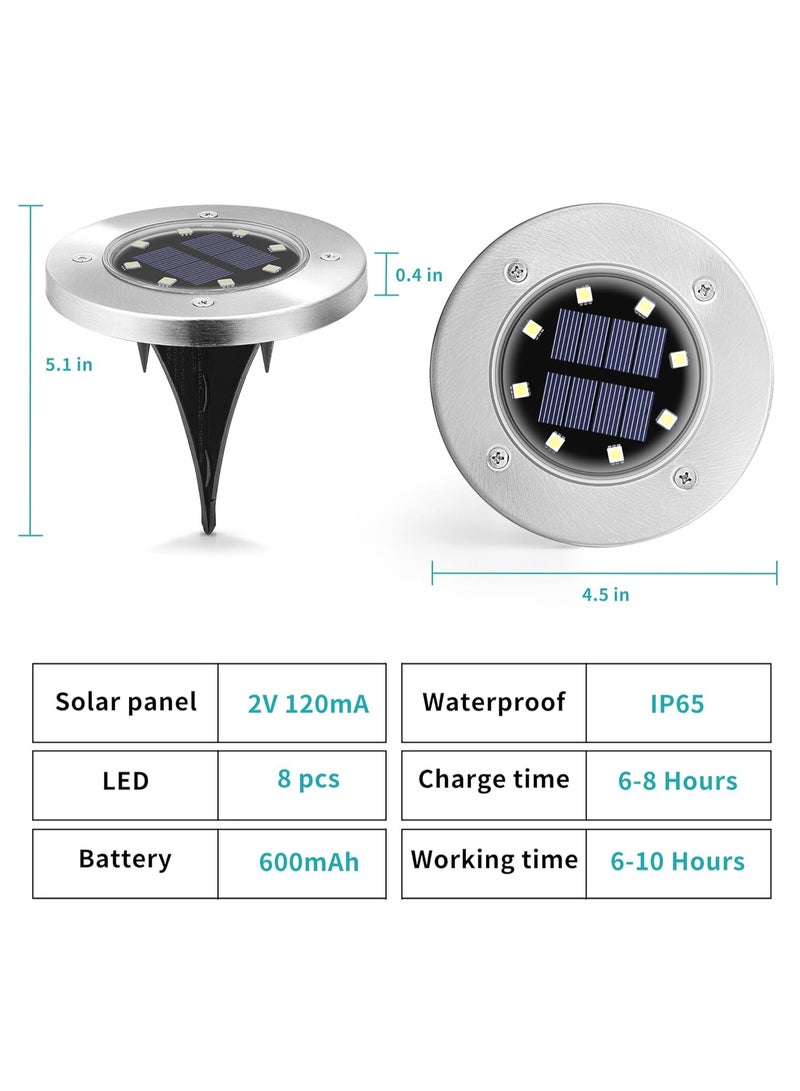 8 Pcs Premium Solar LED Ground Spot Lights - Durable Waterproof Outdoor Lighting - Bright Landscape Lamps for Garden Pathway, Yard - Eco-Friendly, Rust-Resistant Waterproof IP65 (White light)