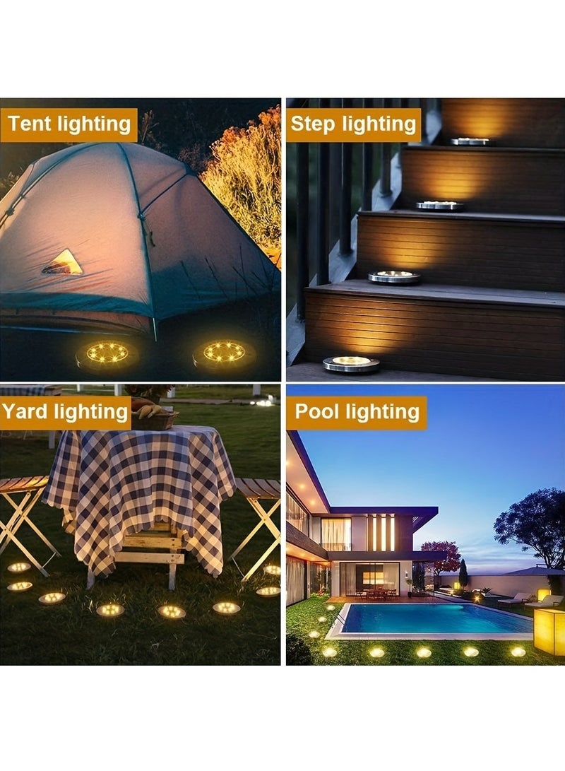 8 Pcs Premium Solar LED Ground Spot Lights - Durable Waterproof Outdoor Lighting - Bright Landscape Lamps for Garden Pathway, Yard - Eco-Friendly, Rust-Resistant Waterproof IP65 (White light)