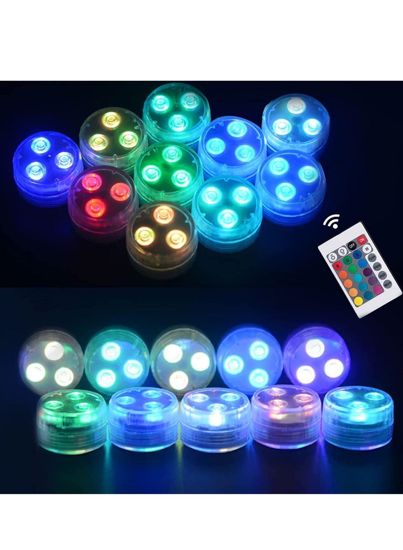 Submersible LED Lights 10 Packs Upgraded Ponds Lights Underwater 16 RGB Color Gradient Hot Tub Lights for Decor Underwater Light IP68 Waterproof [10 Lights 1 IR Remote Control]