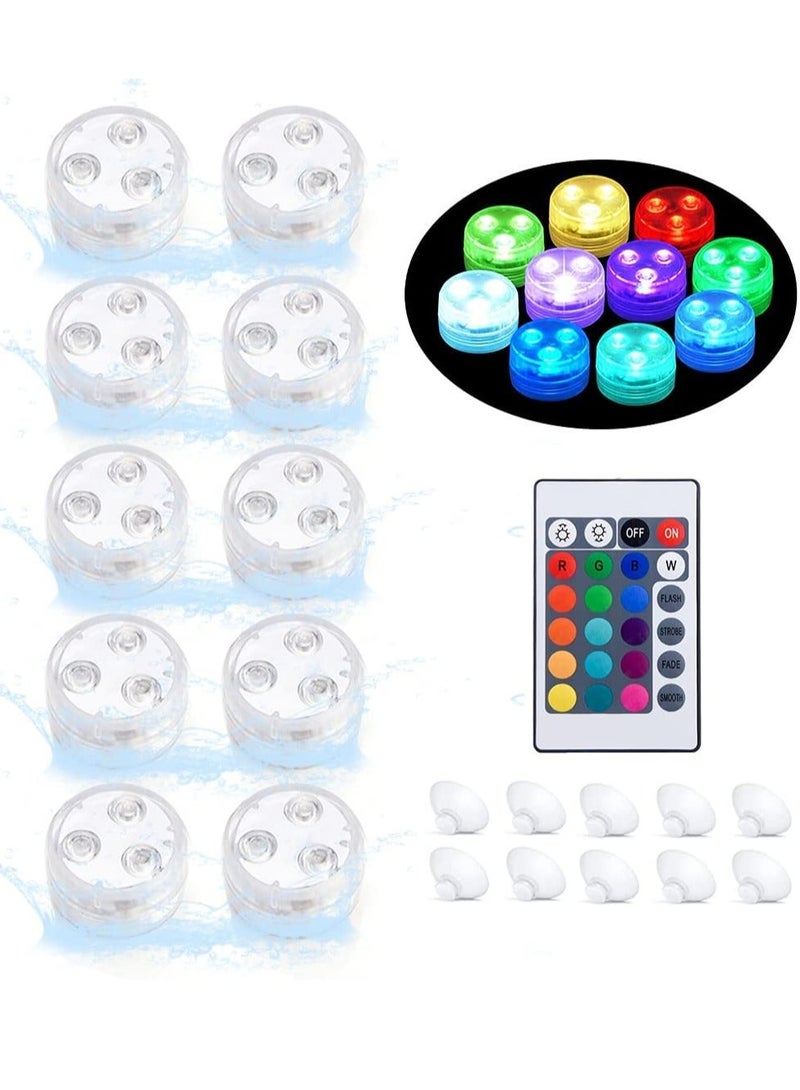 Submersible LED Lights 10 Packs Upgraded Ponds Lights Underwater 16 RGB Color Gradient Hot Tub Lights for Decor Underwater Light IP68 Waterproof [10 Lights 1 IR Remote Control]