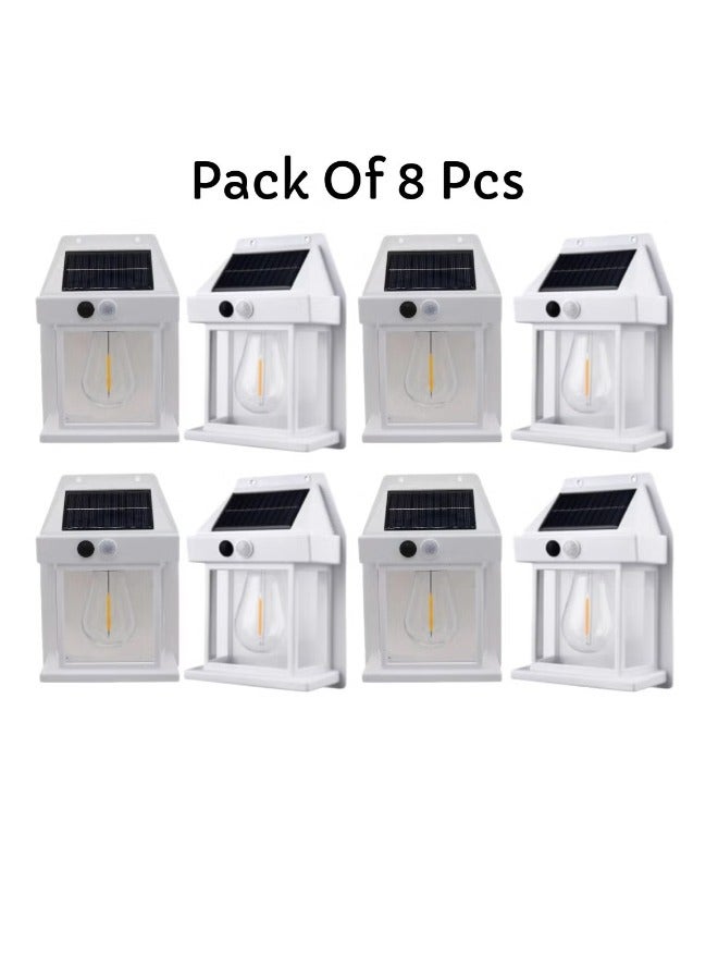 Pack Of 8 Pcs Solar Outdoor Light Solar Motion Sensor Security Lights With 3 Lighting Modes Wireless Solar Wall Lights Waterproof Solar Powered Bulb Lights For Garden Home And Garage Use White