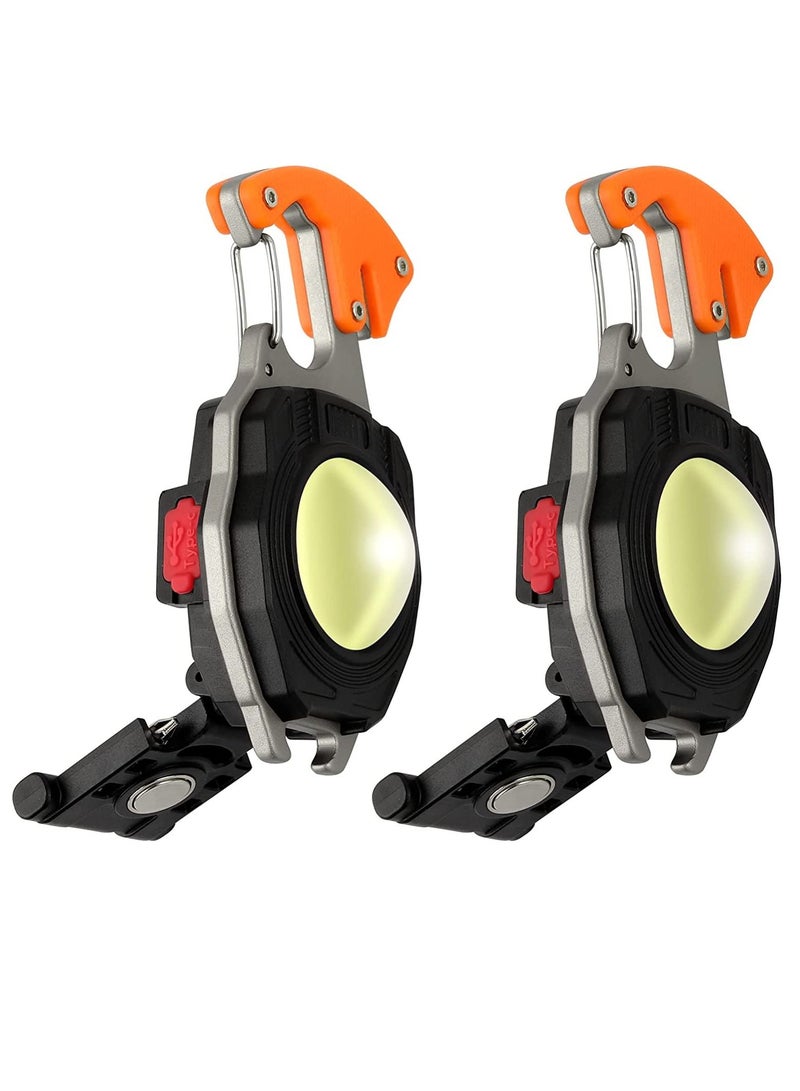 Mini Portable Work Light 800 Lumen Rechargeable Torch Keyring Inspection Lights with Bottle Opener, Magnetic Base, for Camping/Repairing/Emergency (2 Pieces)