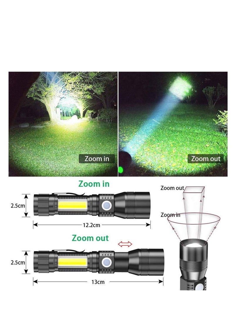USB Rechargeable Torches, 3 in 1 Super Bright Torches LED  Rechargeable, with whitelight redlight & UV, Super Bright Waterproof LED Torch, 7 Modes, Zoomable, for Camping, Emergency (2 Pcs)