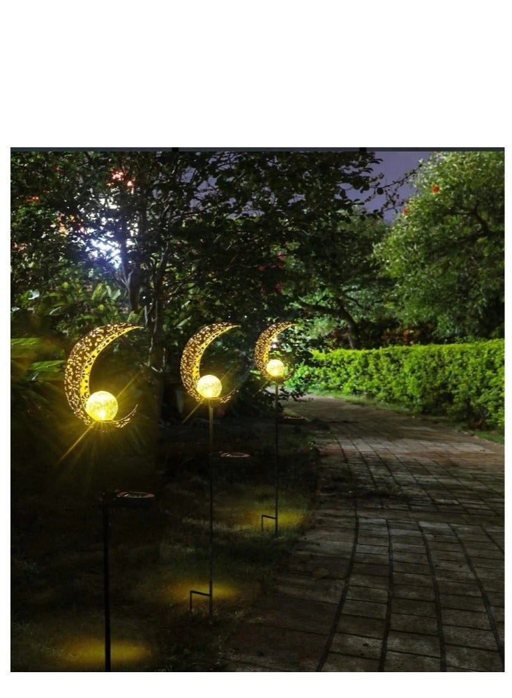 3pcs Waterproof Solar Garden Pathway Outdoor Magic Moon Crackle Glass Globe Stake Metal Solar Garden Lights Outdoor Landscape Decoration Light