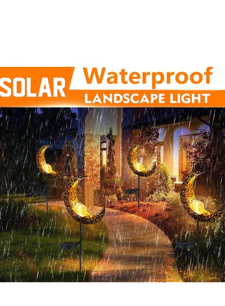 3pcs Waterproof Solar Garden Pathway Outdoor Magic Moon Crackle Glass Globe Stake Metal Solar Garden Lights Outdoor Landscape Decoration Light