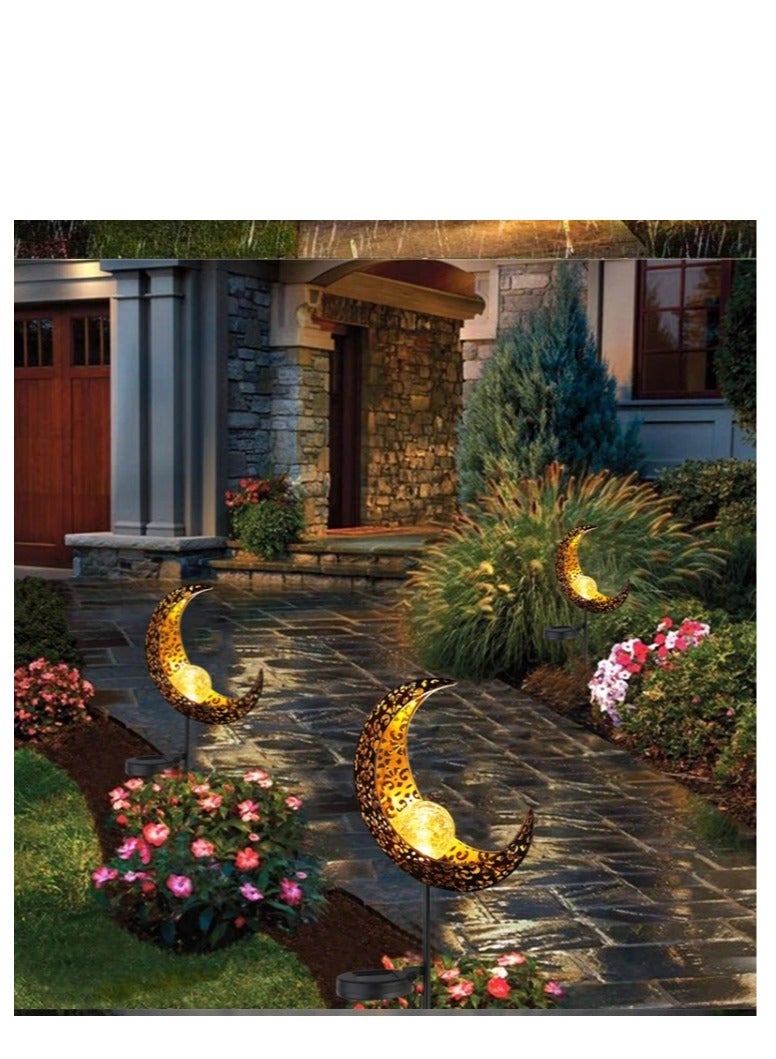 3pcs Waterproof Solar Garden Pathway Outdoor Magic Moon Crackle Glass Globe Stake Metal Solar Garden Lights Outdoor Landscape Decoration Light