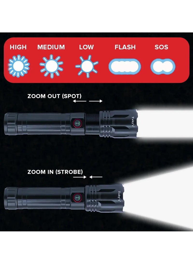 Toby's New Super Bright Flashlight Retractable Zoomable Flashlight with 5 modes( Torch 100)