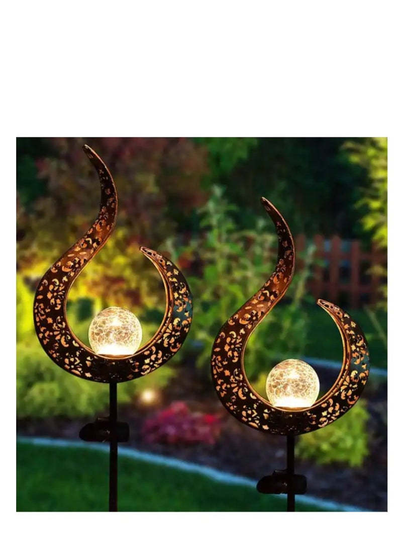 2 Pcs Garden Solar Lights Outdoor Landscape Path Lights Waterproof LED Decorative Crackle Flame Glass Globe Stake Lights For Courtyard