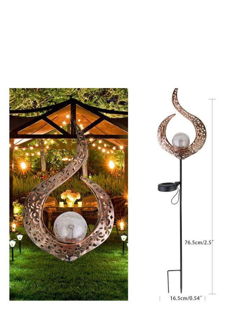 2 Pcs Garden Solar Lights Outdoor Landscape Path Lights Waterproof LED Decorative Crackle Flame Glass Globe Stake Lights For Courtyard