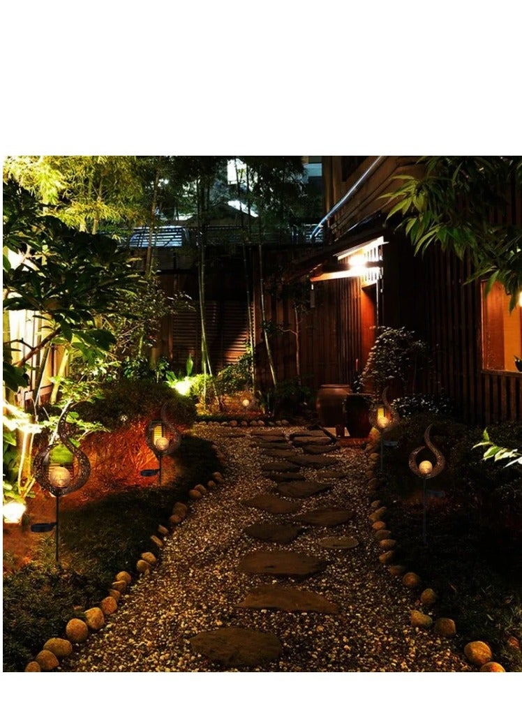 2 Pcs Garden Solar Lights Outdoor Landscape Path Lights Waterproof LED Decorative Crackle Flame Glass Globe Stake Lights For Courtyard