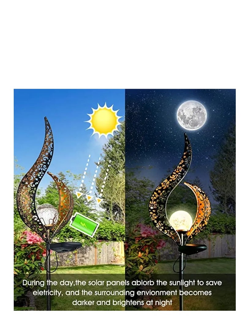 2 Pcs Garden Solar Lights Outdoor Landscape Path Lights Waterproof LED Decorative Crackle Flame Glass Globe Stake Lights For Courtyard