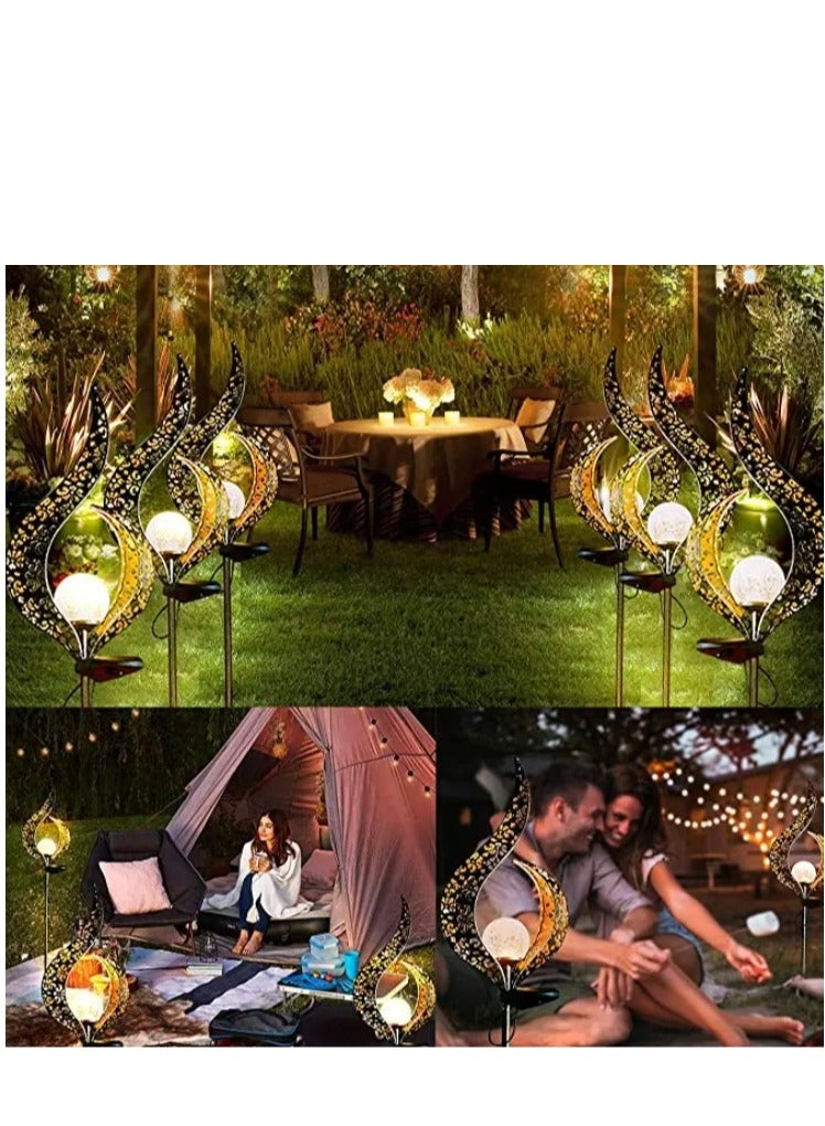 2 Pcs Garden Solar Lights Outdoor Landscape Path Lights Waterproof LED Decorative Crackle Flame Glass Globe Stake Lights For Courtyard