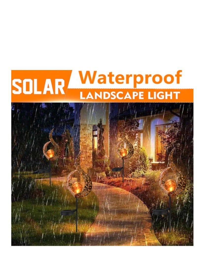 2 Pcs Garden Solar Lights Outdoor Landscape Path Lights Waterproof LED Decorative Crackle Flame Glass Globe Stake Lights For Courtyard