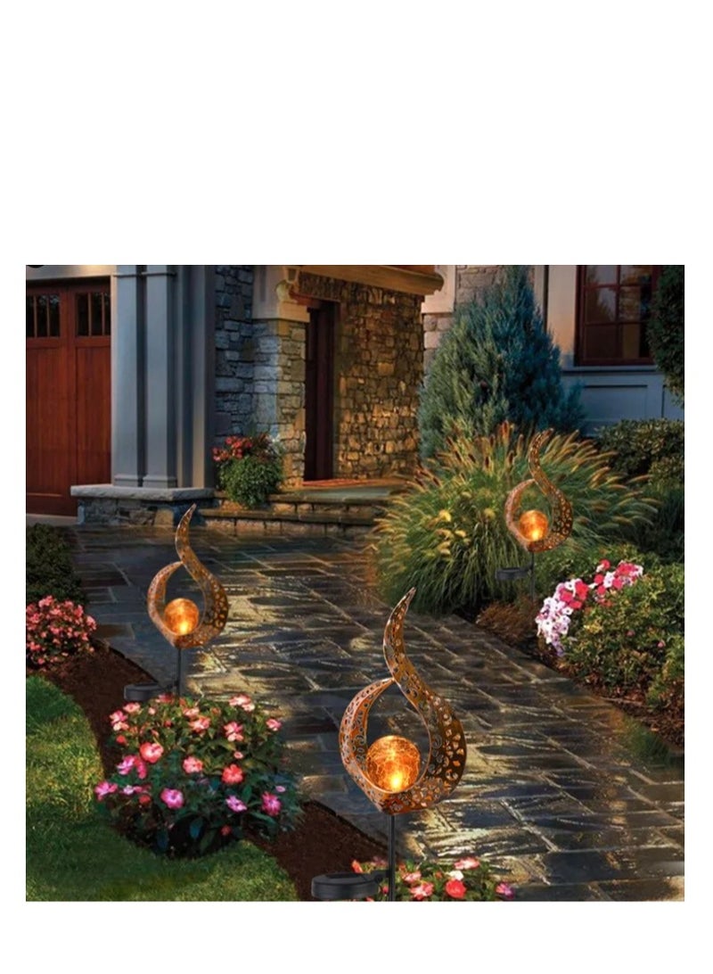 2 Pcs Garden Solar Lights Outdoor Landscape Path Lights Waterproof LED Decorative Crackle Flame Glass Globe Stake Lights For Courtyard