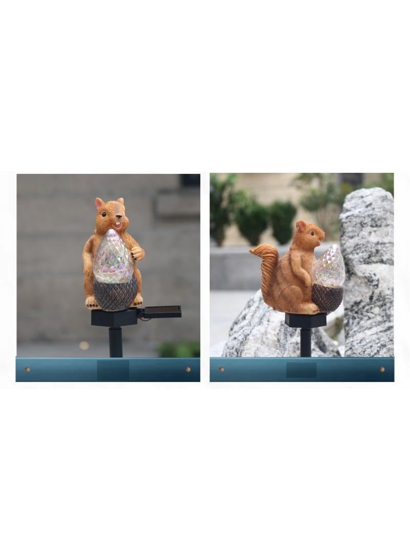 2 Pieces Crystal Squirrel Model Solar LED Lights Effect Garden Light Auto On OR Off Dust To Dawn Outdoor Waterproof Landscape Decoration Solar Powered Security Torch Light