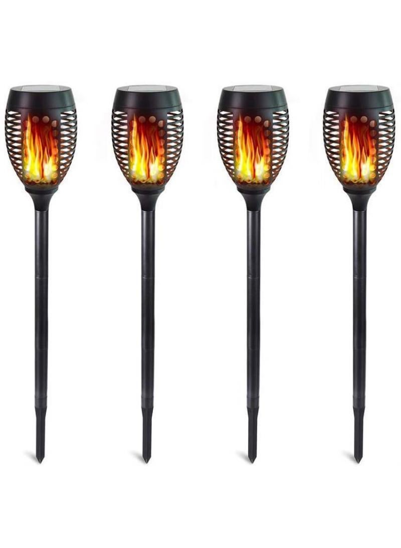4-Piece Solar Powered Flame Lamp Torch Light Set Black