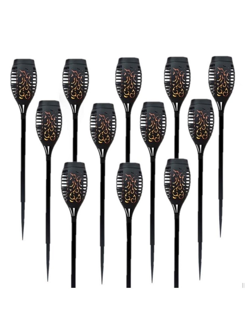 12-Piece Solar Powered Flame Lamp Torch Light Set Black