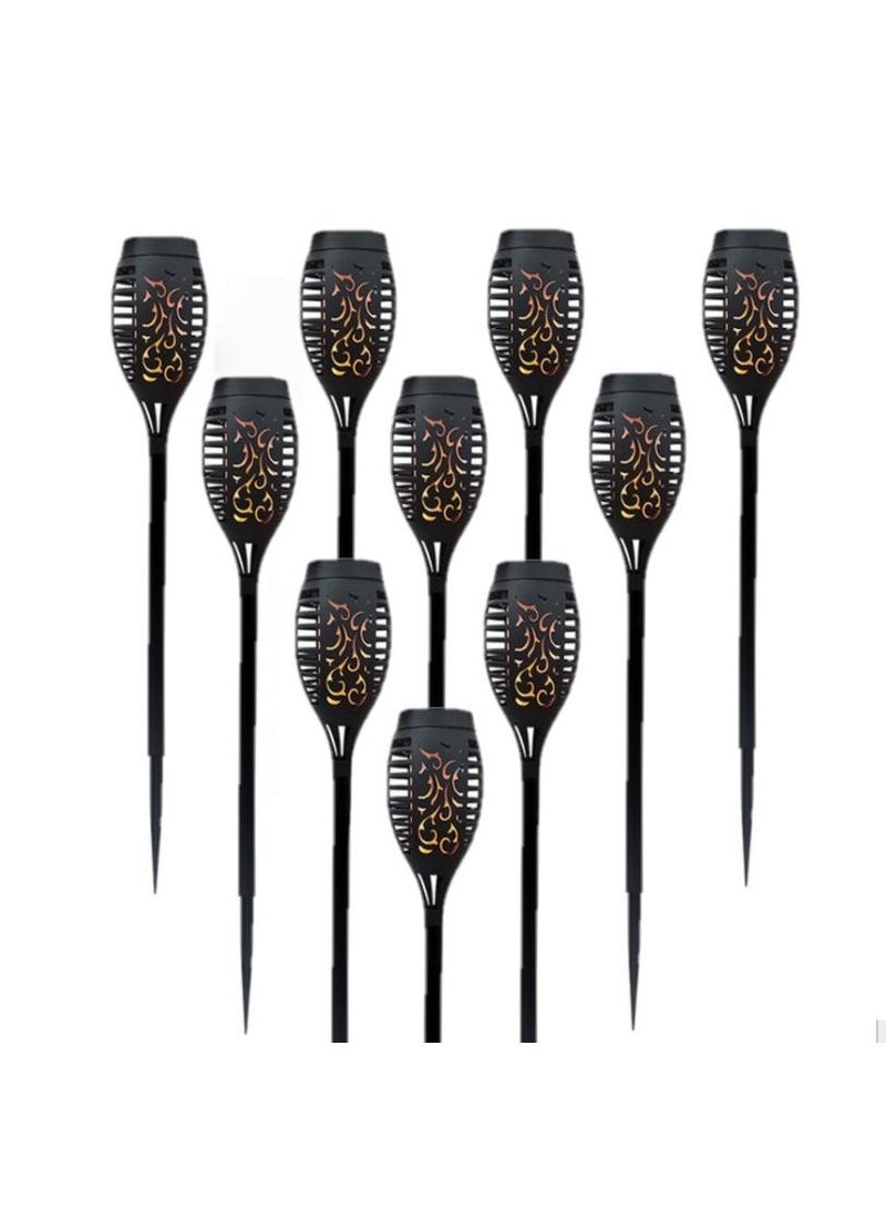 10-Piece Solar Powered Flame Lamp Torch Light Set Black