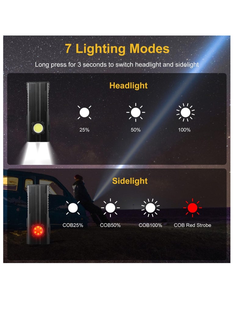 Small Powerful Torch LED, Super Bright 1000LM LED Keychain Flashlight, Rechargeable 300 Meters IPX4 Small Powerful Pocket Torch, with 7 Light Modes & Magnetic Tail, for Camping and Emergency Use