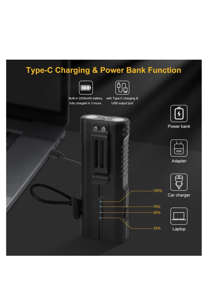 Small Powerful Torch LED, Super Bright 1000LM LED Keychain Flashlight, Rechargeable 300 Meters IPX4 Small Powerful Pocket Torch, with 7 Light Modes & Magnetic Tail, for Camping and Emergency Use