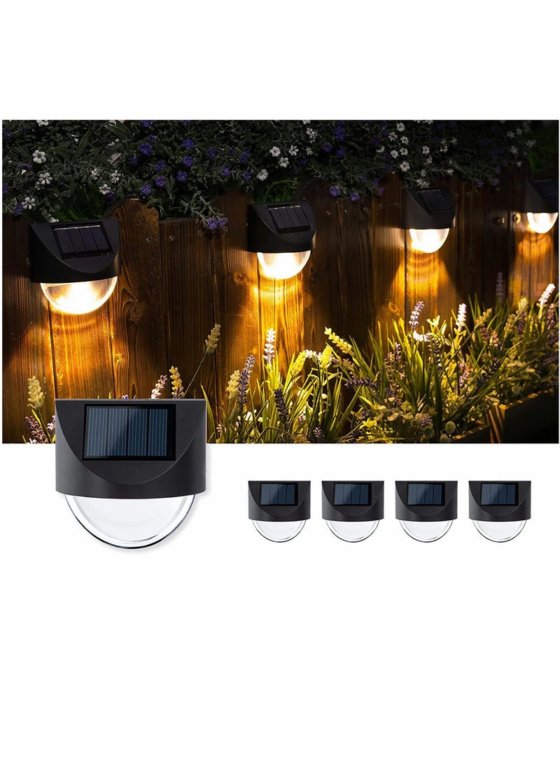 Solar Fence Lights 4 Pcs Waterproof Solar LED Outdoor Wall Lighting for Deck Steps Patio Walkway Garden Solar Outdoor Lights Patio Terrace Garden Balcony Decorative Stairs Night Lights (Warm White)