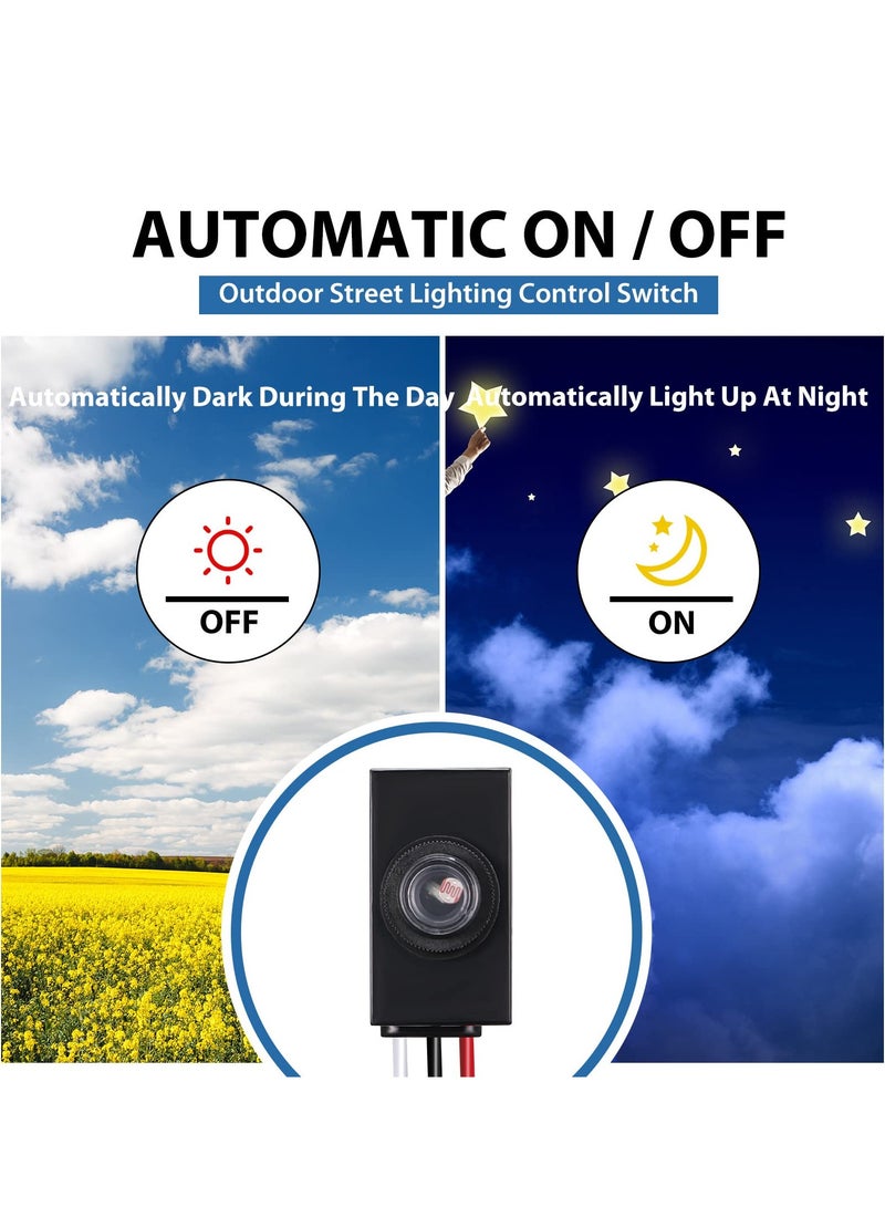 Outdoor Photocell Light Sensor 120-277V - Dusk to Dawn Control for Hardwired Fixtures & Bulbs