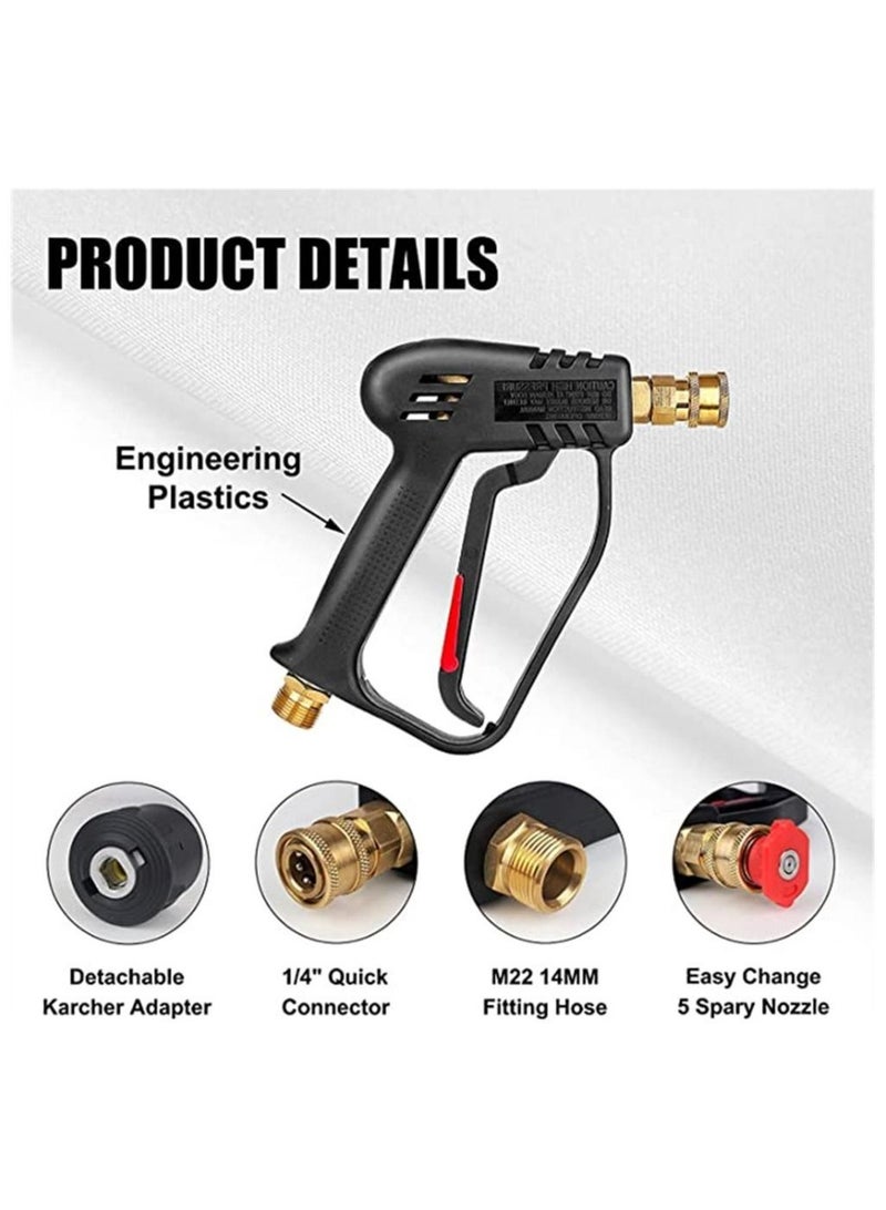 High Pressure Washer Gun 4000 PSI M22 14mm and Karcher High-Pressure Hose Quick Connect Connector 5 1/4 inch Quick-Connect Nozzles for Car Cleaning Tool