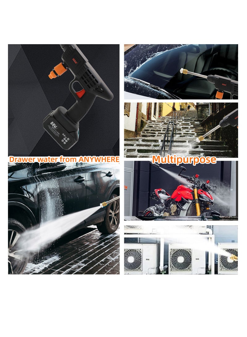 88V Cordless Electric Pressure Washer with 2pcs Large Capacity Battery Ideal for Washing Cars and More